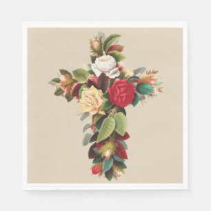 Guardanapo De Papel Arte Religiosa Cruz Botânica Vintage de Rosas