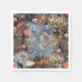 Guardanapo De Papel Arte Surrealista com Flores e Aves