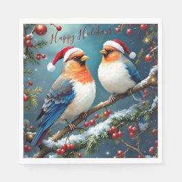 Guardanapo De Papel Artistic Holiday Christmas Birds With Santa Hats
