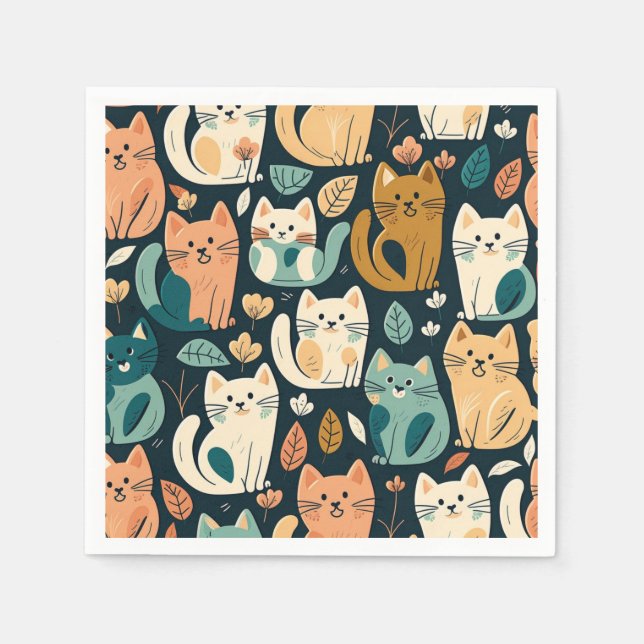 Guardanapo De Papel Artsy Cat Pattern Cute (Frente)