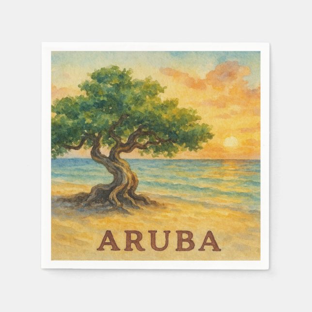 Guardanapo De Papel Aruba Eagle Beach Divi Tree Golden Hour (Frente)