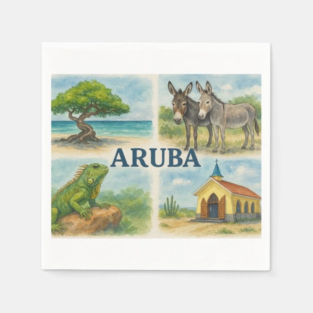 Guardanapo De Papel Aruba multicores aquarela (Frente)