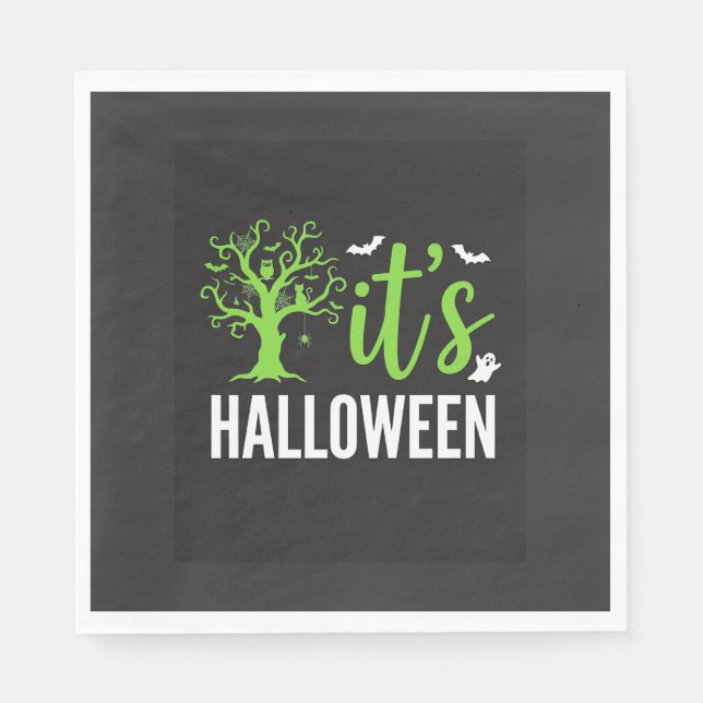 Guardanapo De Papel Árvore Assustadora do Halloween com Morcegos em Ve (Frente)