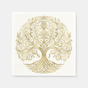 Guardanapo De Papel Árvore da Vida Creme e Dourado Casamento Celta