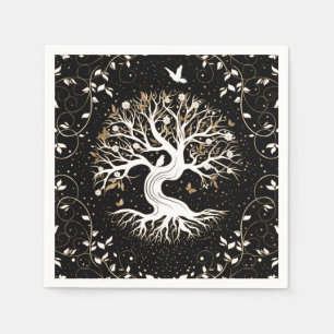 Guardanapo De Papel Árvore da vida - Yggdrasil - branco preto e ouro