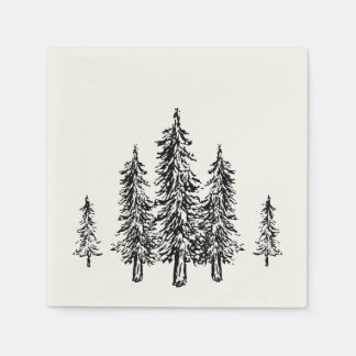 Guardanapo De Papel Árvore de Inverno Desenhada à Mão Minimalista Mode