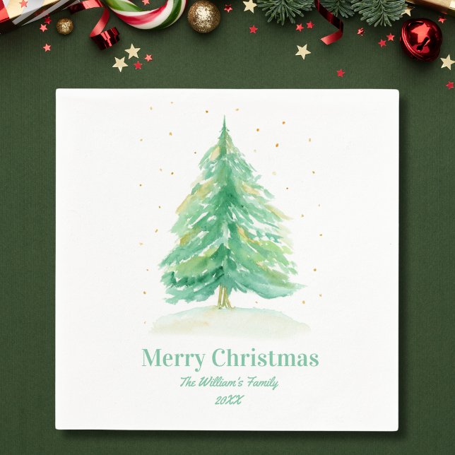 Guardanapo De Papel Árvore de Natal Aquarela com neve Dourada (Criador carregado)