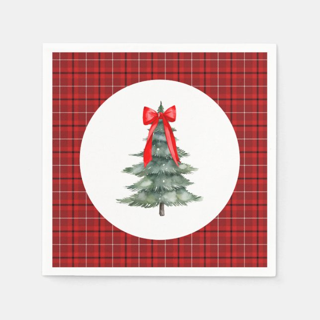 Guardanapo De Papel Árvore de Natal com Laço e Xadrez (Frente)