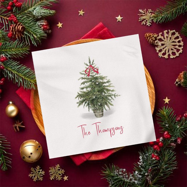 Guardanapo De Papel Árvore de Natal de Aquarela Personalizada (Christmas tree watercolor personalized napkin,)