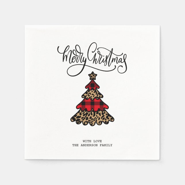 Guardanapo De Papel Árvore de Natal de Buffalo Xadrez e Leopard (Frente)