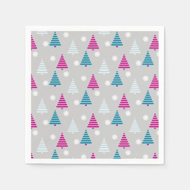 Guardanapo De Papel Árvore de Natal de Férias, azul, rosa simples (Frente)