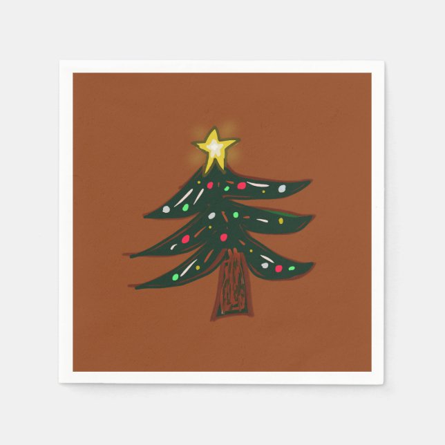 Guardanapo De Papel Árvore de Natal Desenhada à Mão Marrom (Frente)