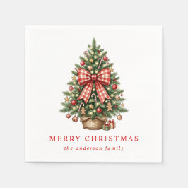 Guardanapo De Papel Árvore de Natal em Aquarela Elegante com Laço de G