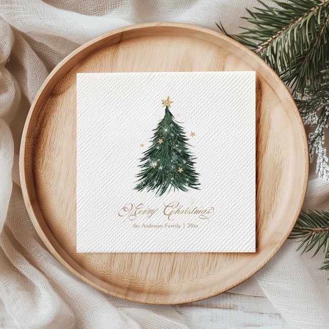 Guardanapo De Papel Árvore de Natal em Ouro Branco Elegante (Criador carregado)