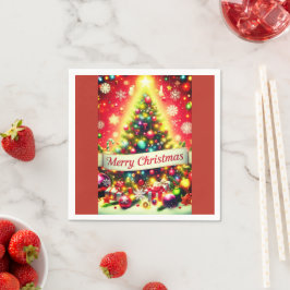 Guardanapo De Papel "Árvore de Natal feliz com ornamentos coloridos