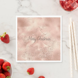 Guardanapo De Papel Árvore de Natal Glitter Dourada do Rosa de Peach