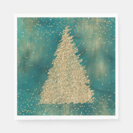 Guardanapo De Papel Árvore de Natal Glitter Dourado Verde Teal