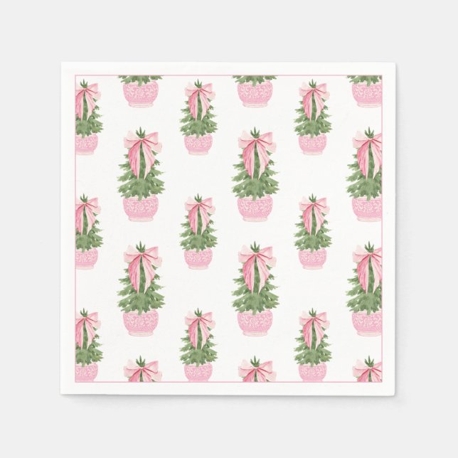 Guardanapo De Papel Árvore de Natal Jarra de Gengibre com Laço Rosa (Frente)