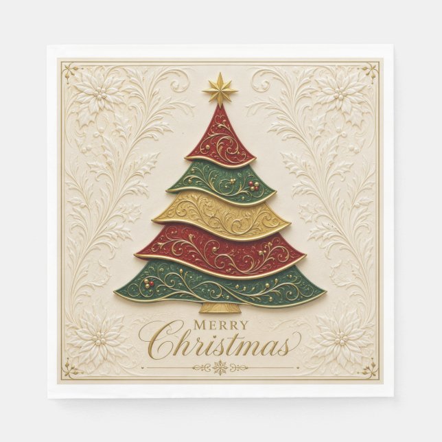 Guardanapo De Papel Árvore de Natal Ornamentada a Ouro (Frente)