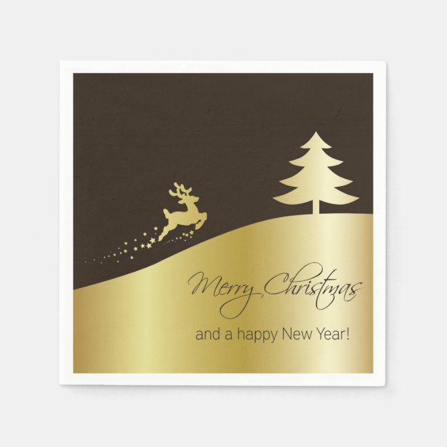 Guardanapo De Papel Árvore de Natal ouro com Reindeer (Frente)