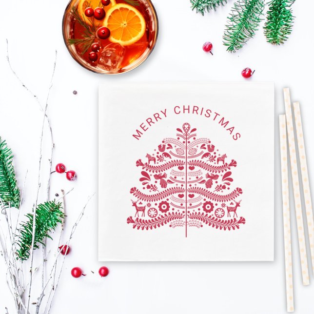 Guardanapo De Papel Árvore de Natal Red Scandinavian Folart (Criador carregado)