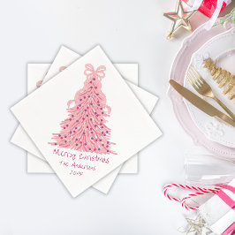 Guardanapo De Papel Árvore de Natal Rosa com Laço Rosa
