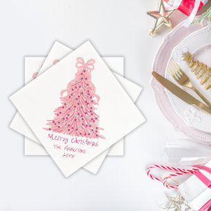 Guardanapo De Papel Árvore de Natal Rosa com Laço Rosa