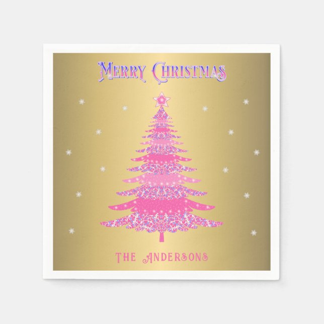Guardanapo De Papel Árvore de Natal rosa elegante Nome personalizado d (Frente)
