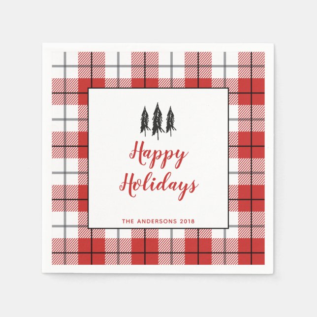 Guardanapo De Papel Árvore de Natal Rustic Red & White Gingham Flannel (Frente)