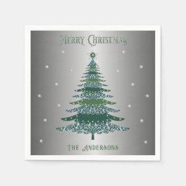 Guardanapo De Papel Árvore de Natal Verde Nome Personalizado Silver Fo