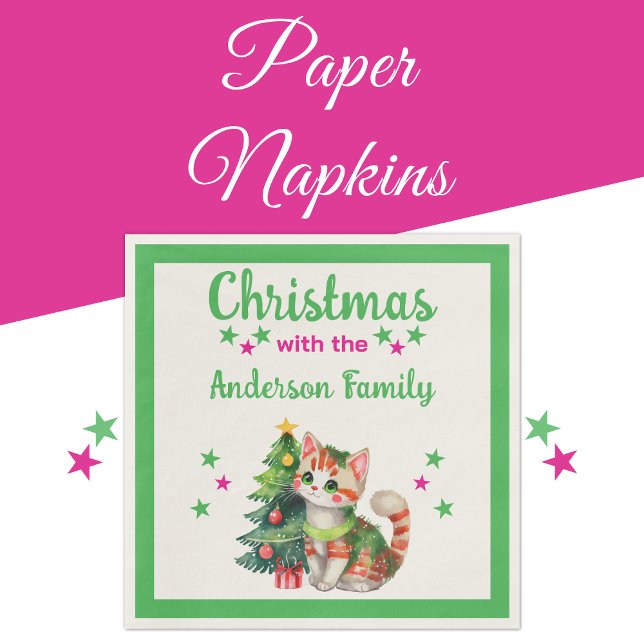 Guardanapo De Papel Árvore de nomes familiares verde rosa Natal (Criador carregado)