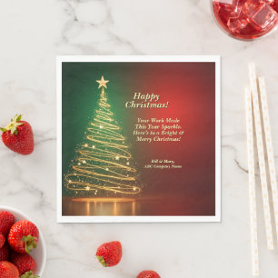 Guardanapo De Papel Árvore Dourada de Natal Verde de Mensagem de Nome
