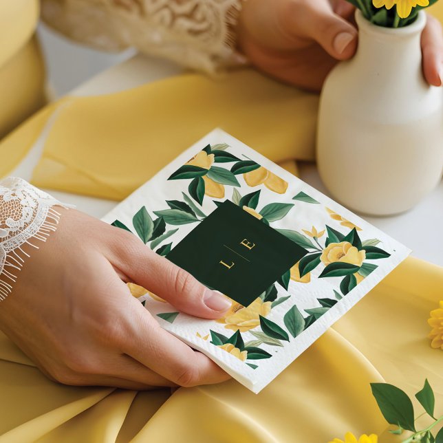 Guardanapo De Papel Árvore Floral de Flor de Laranjeira Elegante Casam (Lemon Blossom Floral Tree Elegant White Wedding Napkins)