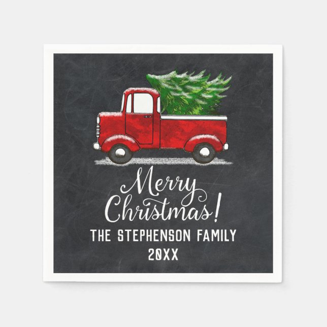 Guardanapo De Papel Árvore Red Truck Personalizada Feliz Natal (Frente)