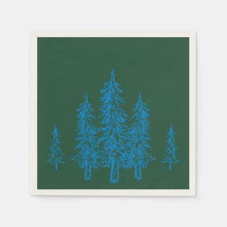 Guardanapo De Papel Árvore Simples Verde e Azul Elegante Natal