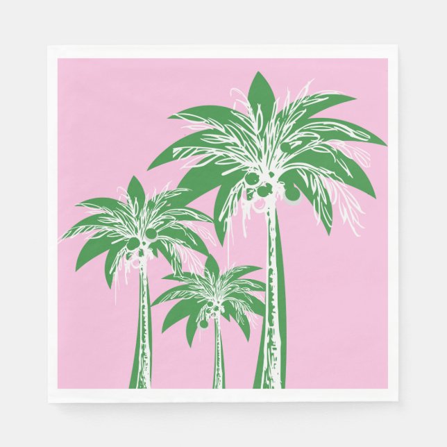 Guardanapo De Papel Árvore verde rosa, preppy Summer Beach Tropical (Frente)