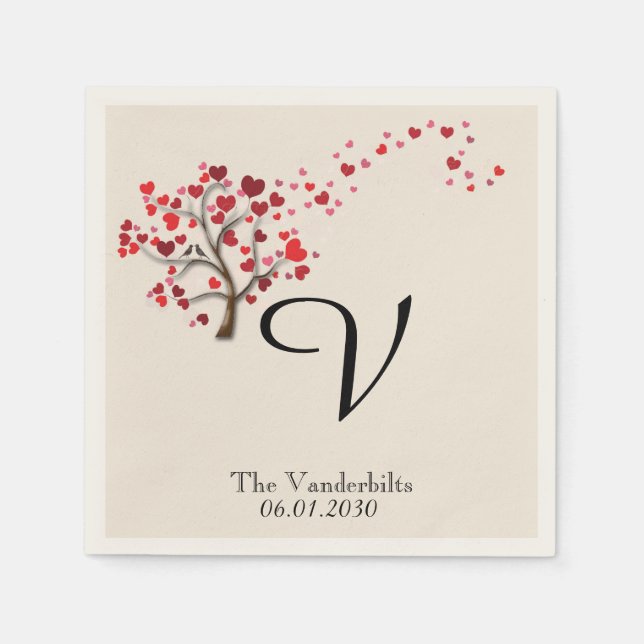 Guardanapo De Papel Árvore Vermelha sobre Casamento de Marfim Napkin (Frente)