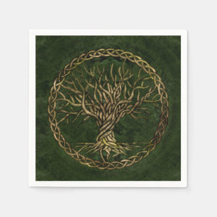 Guardanapo De Papel Árvore viva - Yggdrasil - verde e ouro