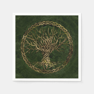 Guardanapo De Papel Árvore viva - Yggdrasil - verde e ouro