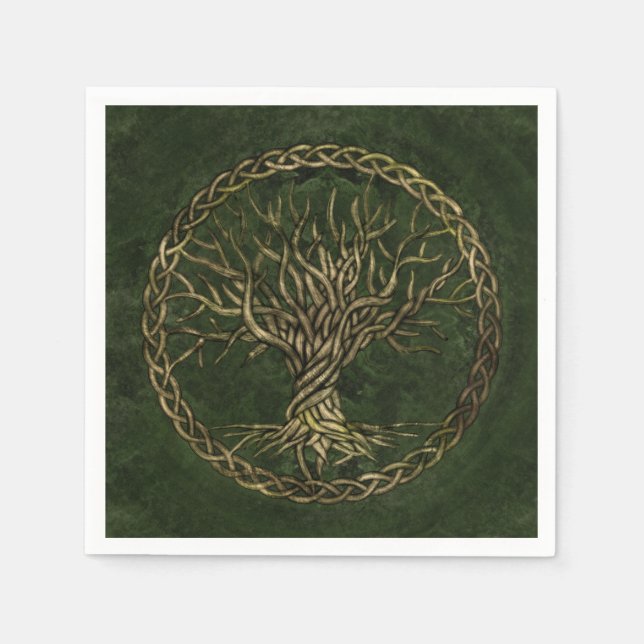 Guardanapo De Papel Árvore viva - Yggdrasil - verde e ouro (Frente)