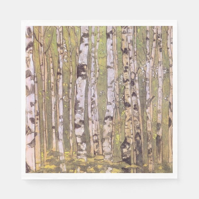 Guardanapo De Papel Árvores-aves numa Floresta Florestal (Roerich) (Frente)