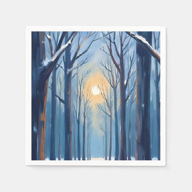 Guardanapo De Papel Árvores de Aquarela da Floresta de Inverno (Frente)