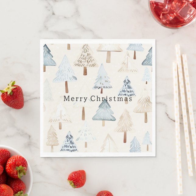 Guardanapo De Papel Árvores de Natal Azuis Bege Creme (Insitu)
