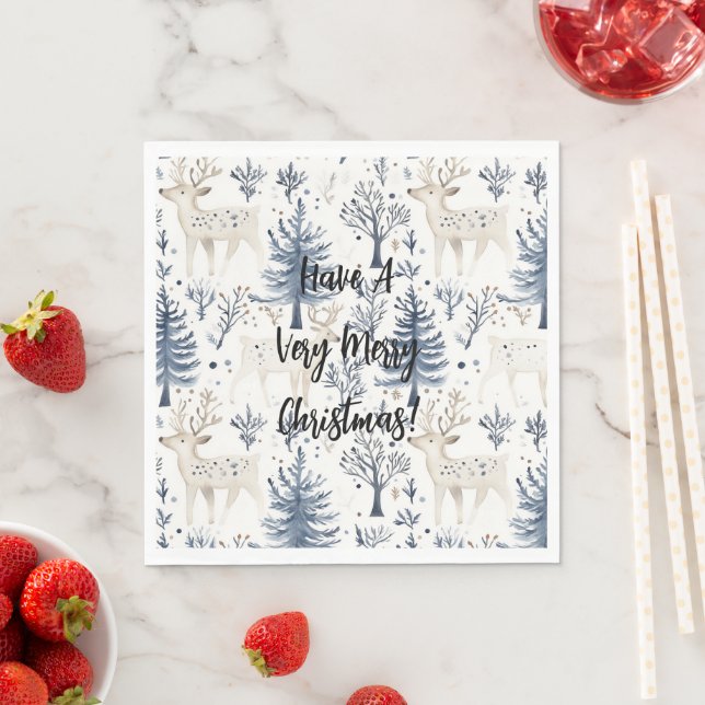 Guardanapo De Papel Árvores de Natal Azuis Cervos Brancos (Insitu)