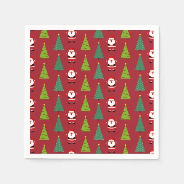 Guardanapo De Papel Árvores de Natal bonitas e Padrão de Papai Noel Ve (Frente)