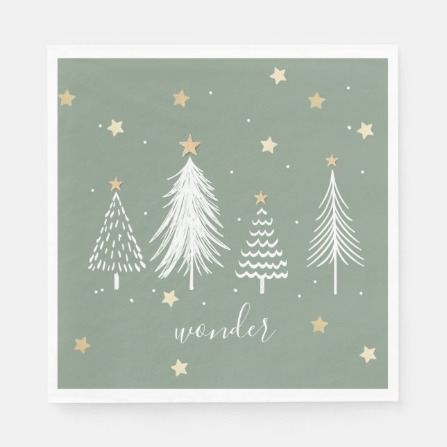 Guardanapo De Papel Árvores de Natal brancas com festa Dourada (Frente)