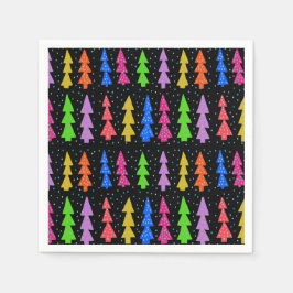 Guardanapo De Papel Árvores de Natal Coloridas em Preto