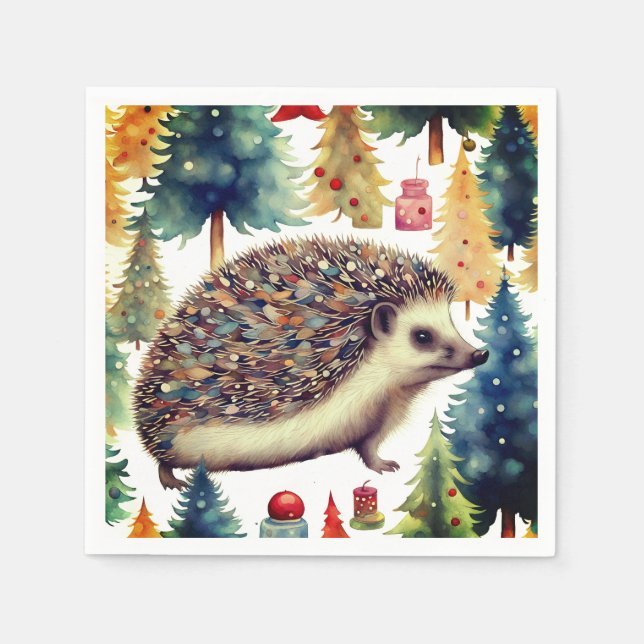 Guardanapo De Papel Árvores de Natal de ouriço-fofo (Frente)