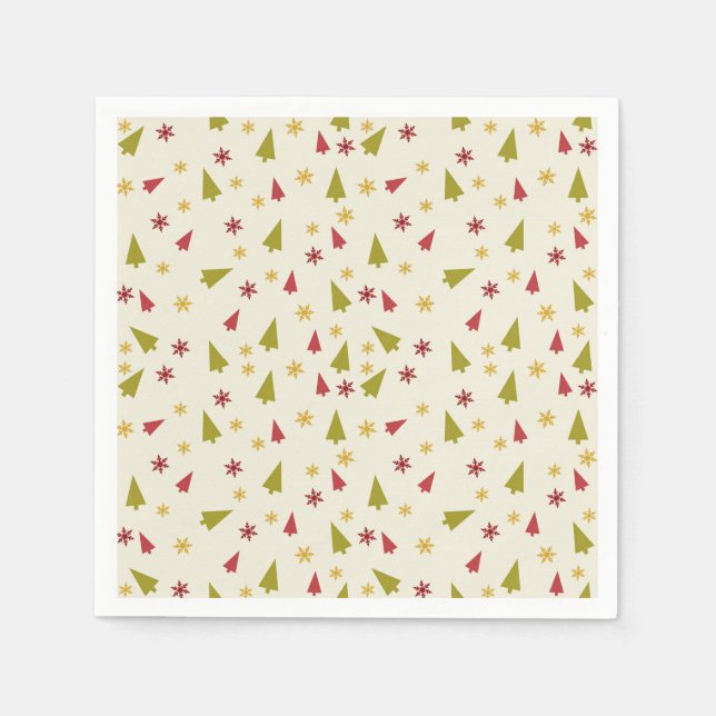 Guardanapo De Papel Árvores de Natal em Vermelho e Verde com Estrelas (Frente)