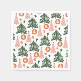 Guardanapo De Papel Árvores de Natal Laranja Boho Verde Rosa